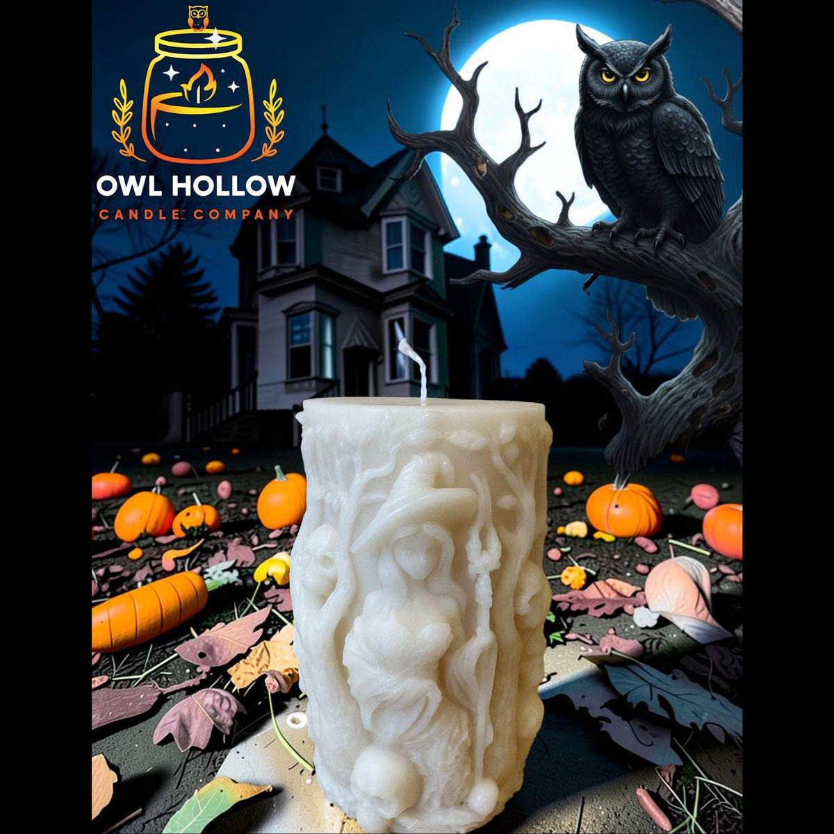 Halloween Scene: Witch with a Powerful Scepter - Hand-Poured Pillar Candle